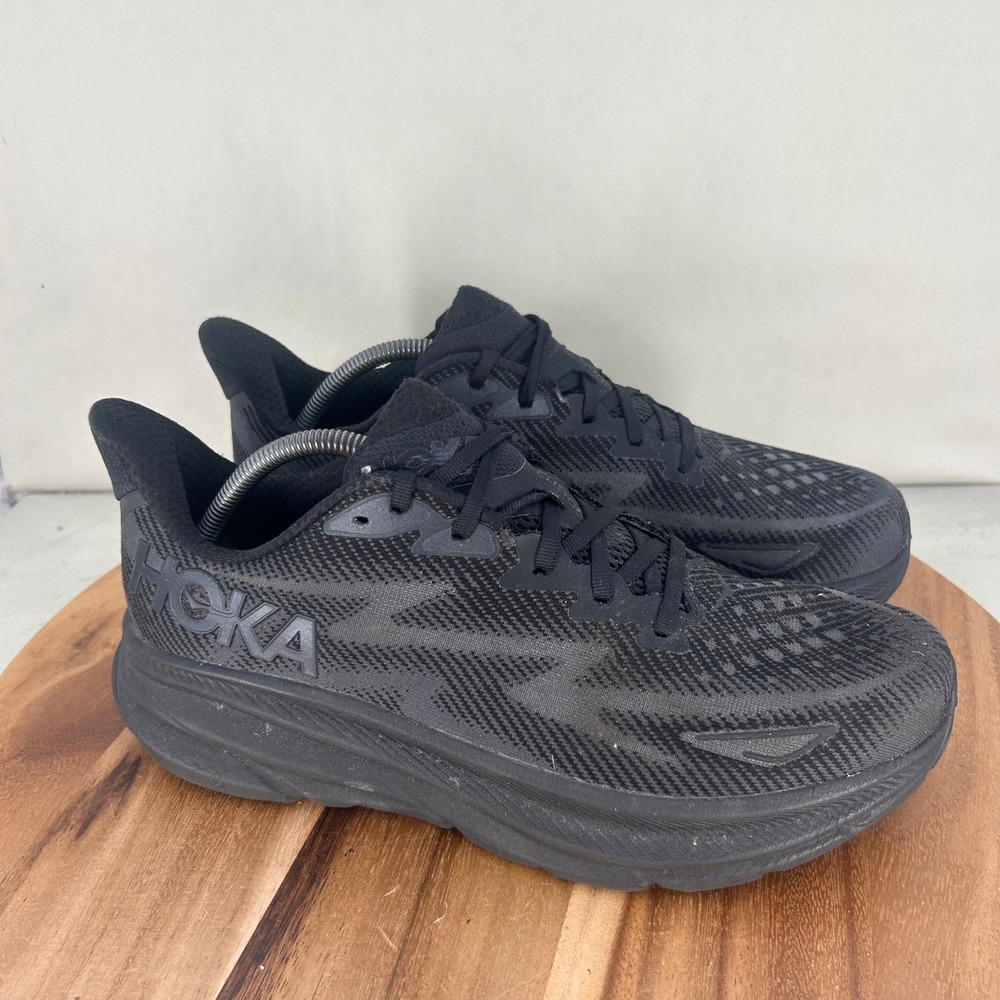 Hoka Clifton 9 Triple Black Running Shoes Mens Size 11.5 D Cushioned Comfort